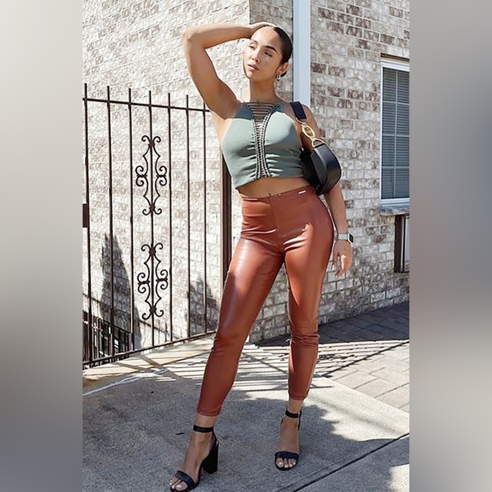Vegan Leather High-Waisted Legging by Fabletics in Camel - Size L - NWOT - Picture 3 of 11